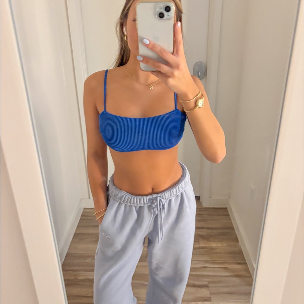 Blue Ribbed Bikini Top